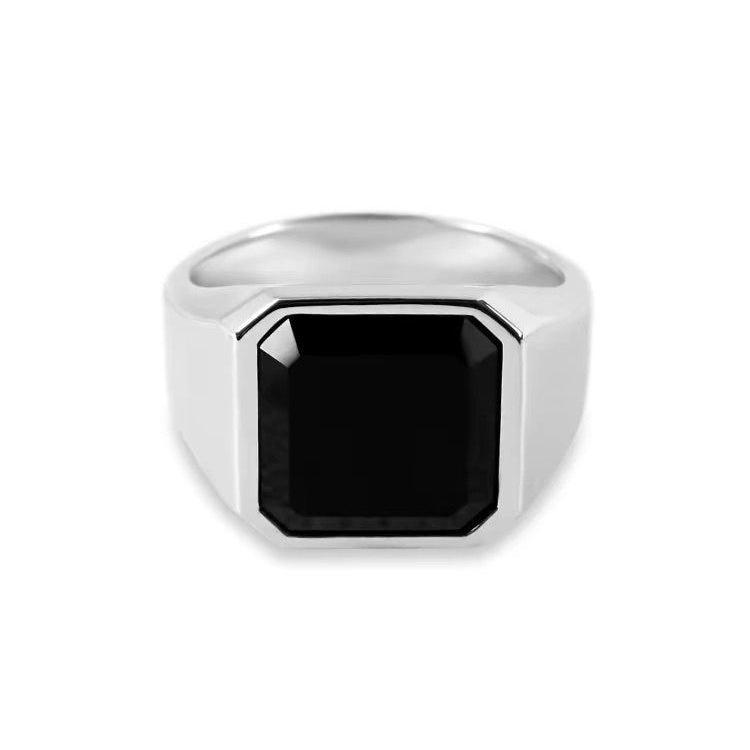 Stainless Steel Glossy Black Epoxy Irregular Hexagonal Men's Ring