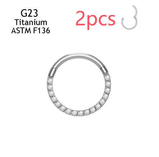 Inlaid 5A Zircon G23 Titanium Alloy Closed Nose Ring