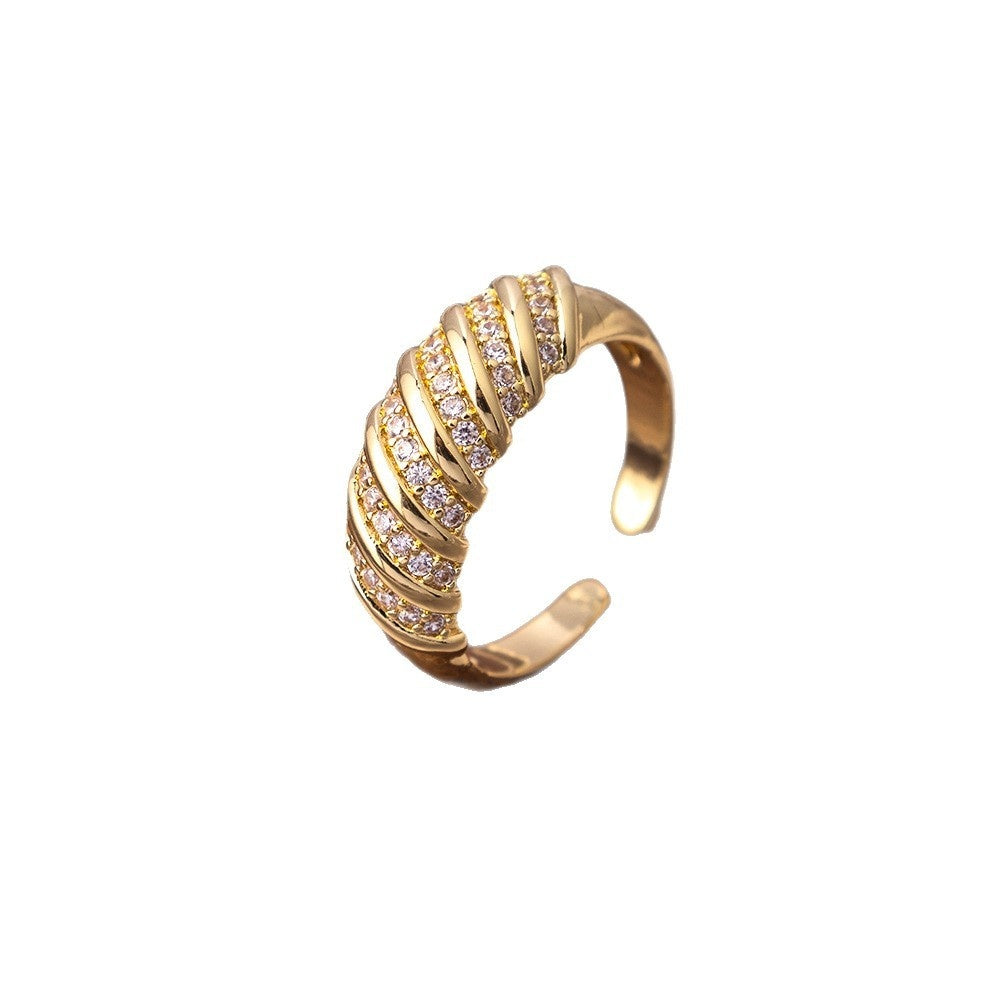 Ring Real Gold Zircon Ornament Adjustable Retro Heavy Industry Ring Ornament Ornament