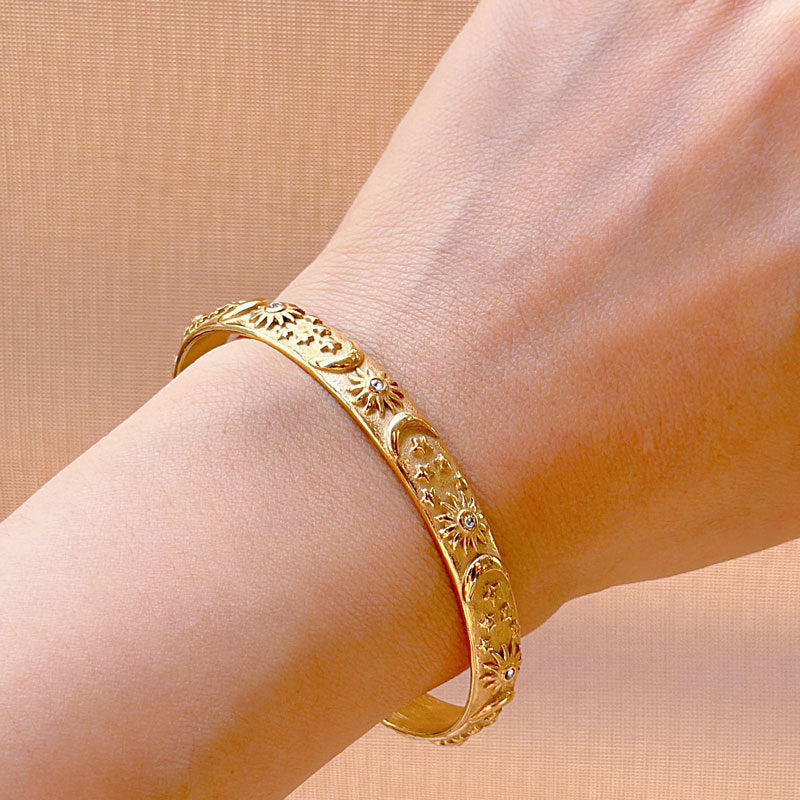 Embossed Sun Moon Bracelet Personality Titanium Steel Ring