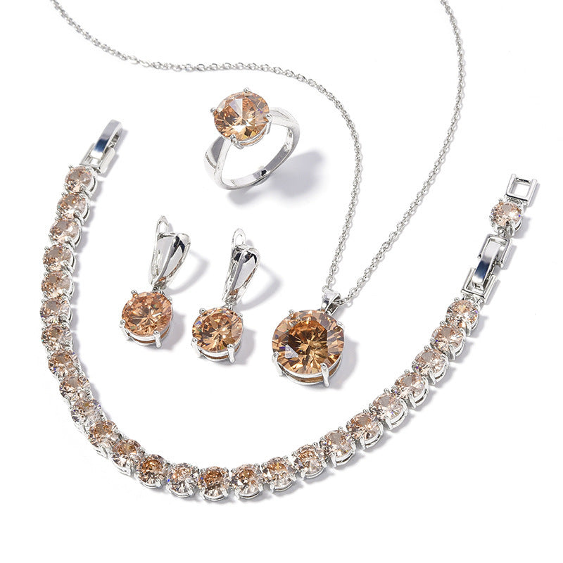 Geometric Round Earrings Ring Bracelet Necklace Ornament Suit