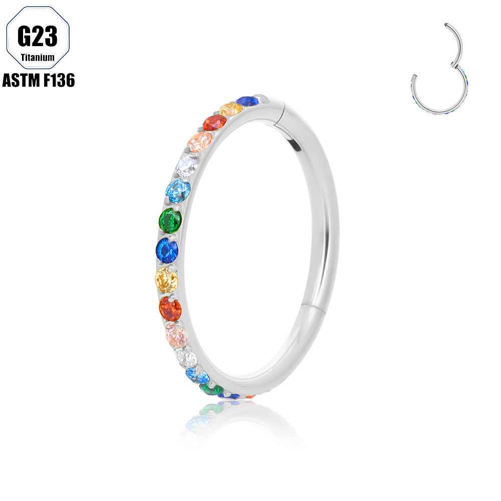 Inlaid 5A Zircon G23 Titanium Alloy Closed Nose Ring