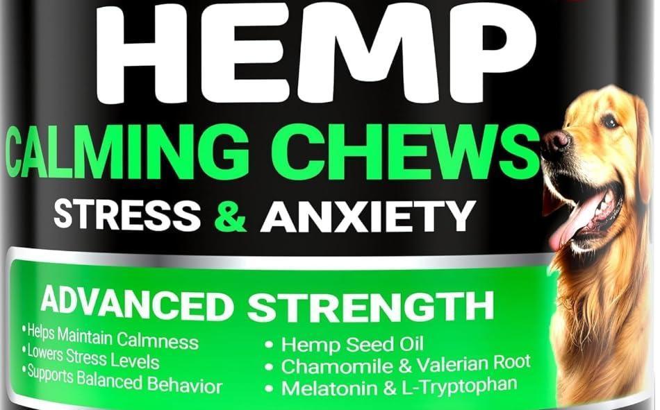 Hemp Calming Chews for Dogs 240 Treats Advanced Dog Calming Chews Anxiety Relief Treats with Melatonin Chamomile Sleep Aid for Separation Barking Stress Thunder Fireworks Made in USA