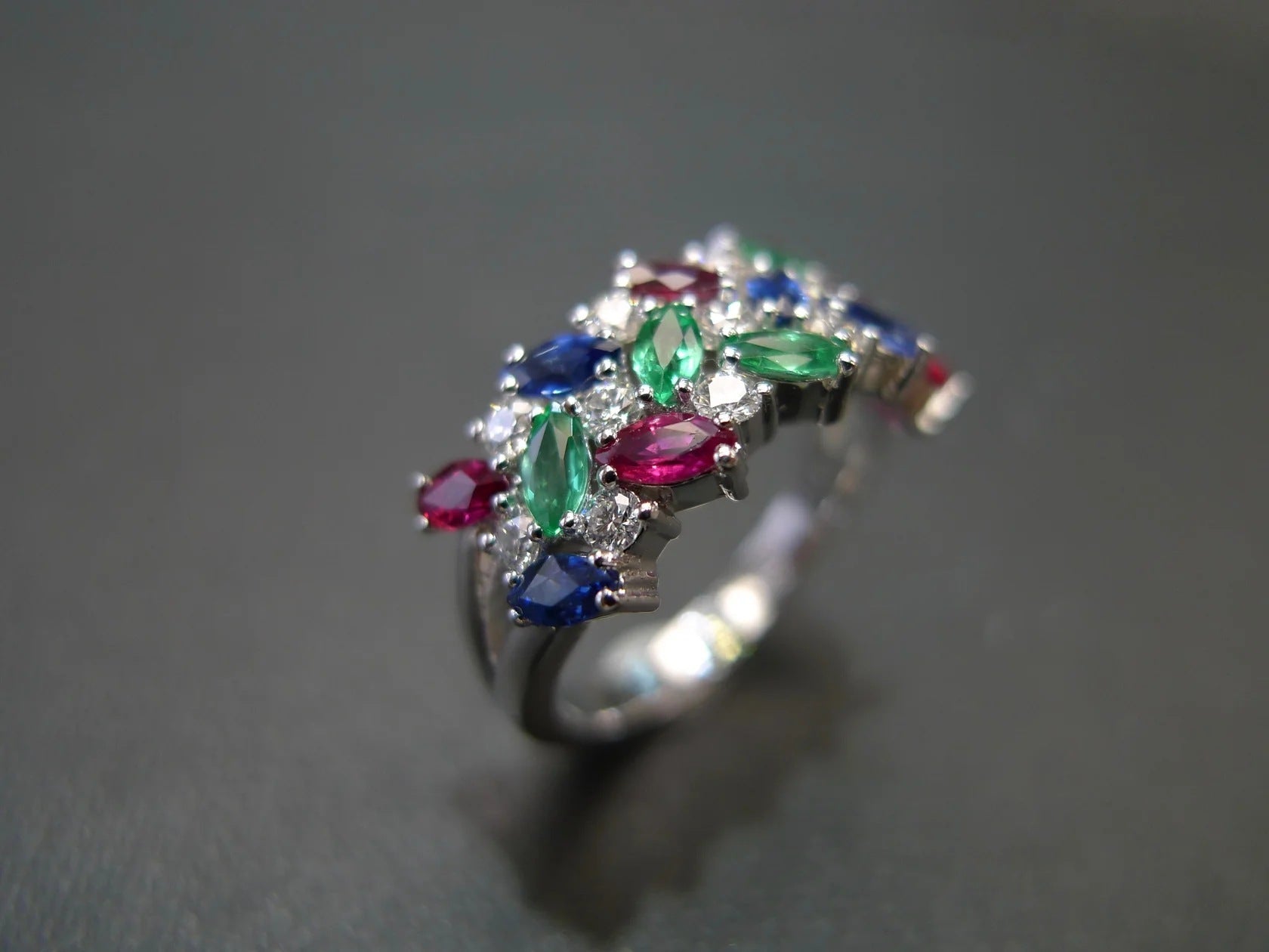 Colorful Horse Eye Zircon Three Rows Inlaid Personality Trendy Ladies Index Finger Ring