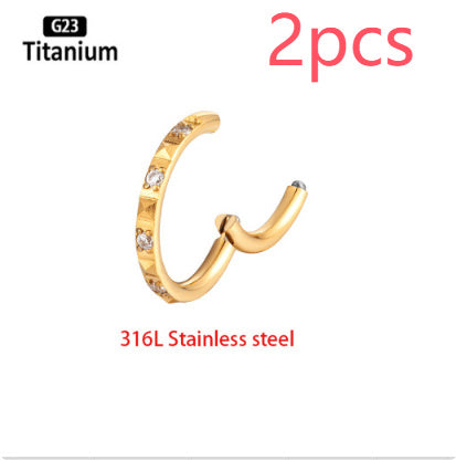 Inlaid 5A Zircon G23 Titanium Alloy Closed Nose Ring