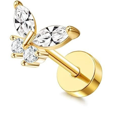 Stainless Steel 18K Gold Zircon Ear Bone Stud Titanium Steel Mini Ear Studs