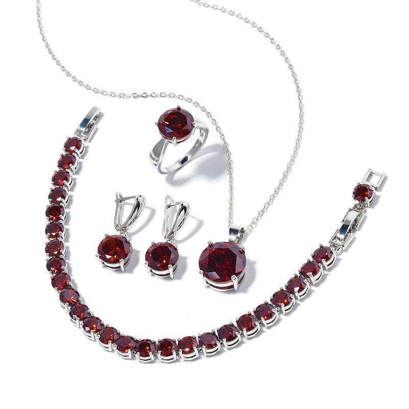 Geometric Round Earrings Ring Bracelet Necklace Ornament Suit