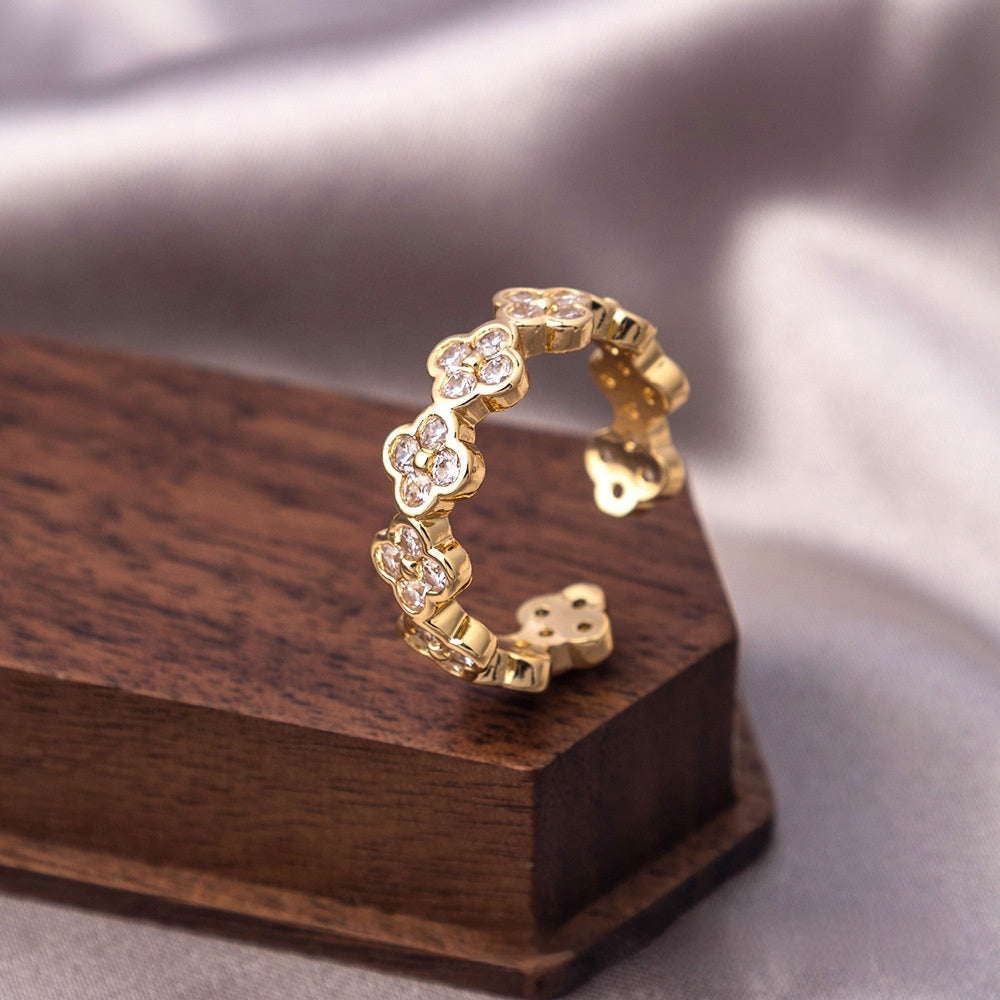 Ring Real Gold Zircon Ornament Adjustable Retro Heavy Industry Ring Ornament Ornament