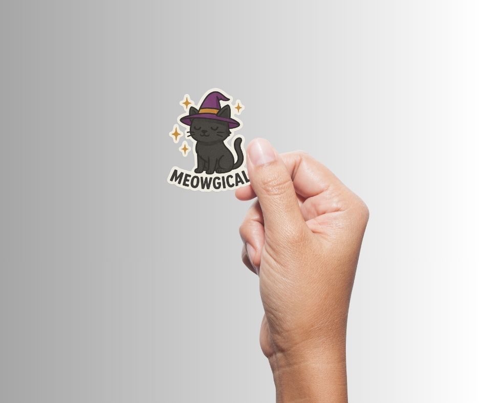 Funny Spooky Halloween Cat Sticker "Meowgical"