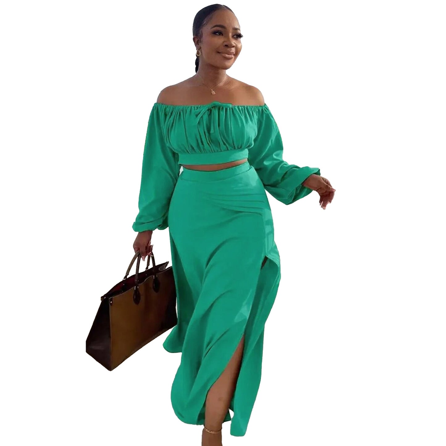 Sexy Bandeau Large Lantern Sleeve Two-piece Suits