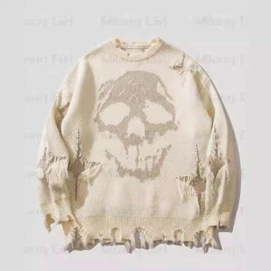 Skull Pattern Personality Street Ripped Pullover Sweaters