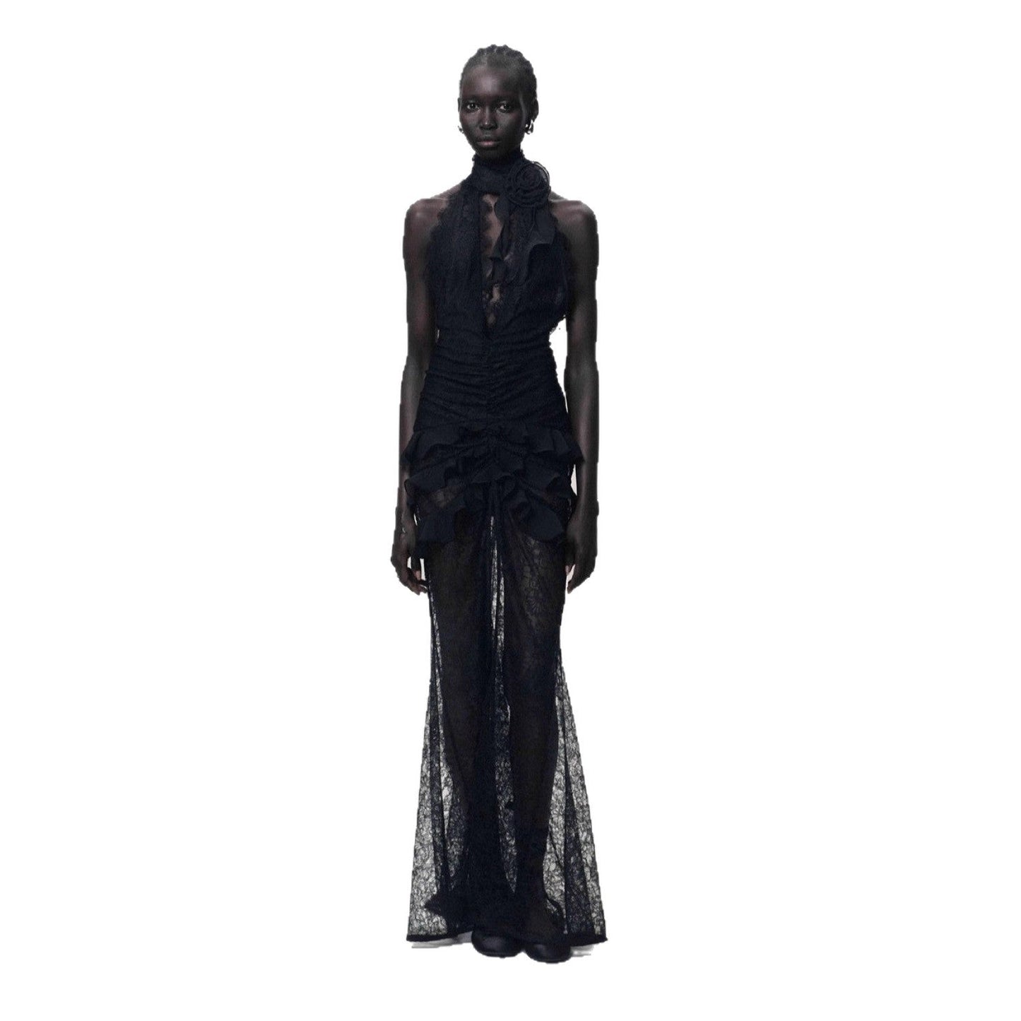 Sexy Deep V Halter Lace Elegant Slim Dresses