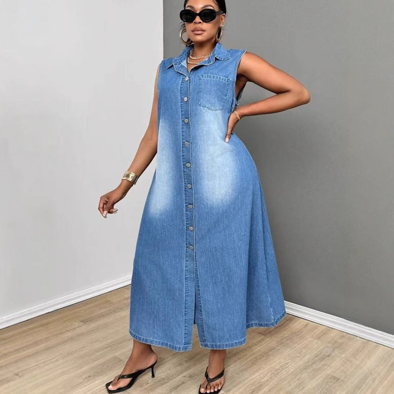 Single-breasted Denim Dress Summer Casual Polo Dresses