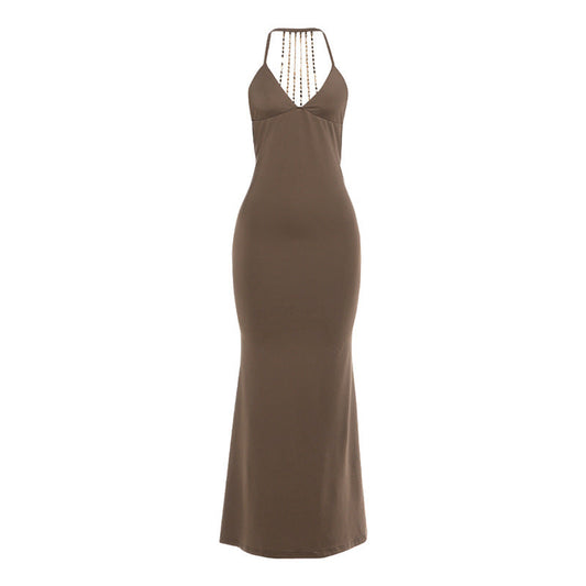 Summer Women Clothing Sexy V neck Backless Chain Slim Dress