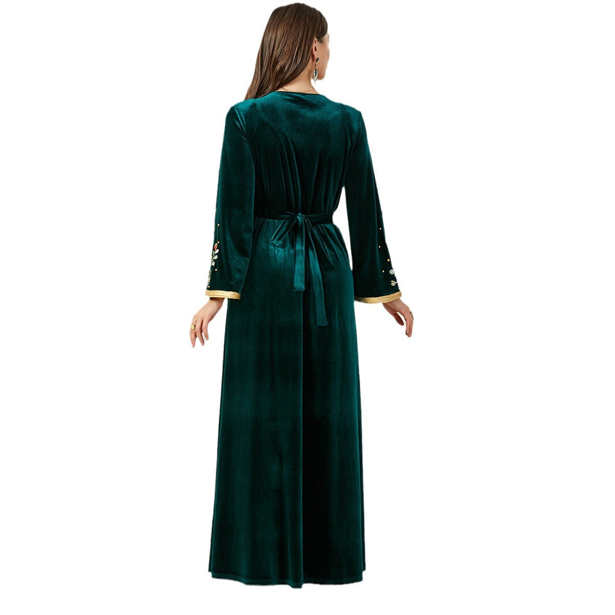 Women's Fashion Embroidery Beaded Veet Dress Arabic Dresses
