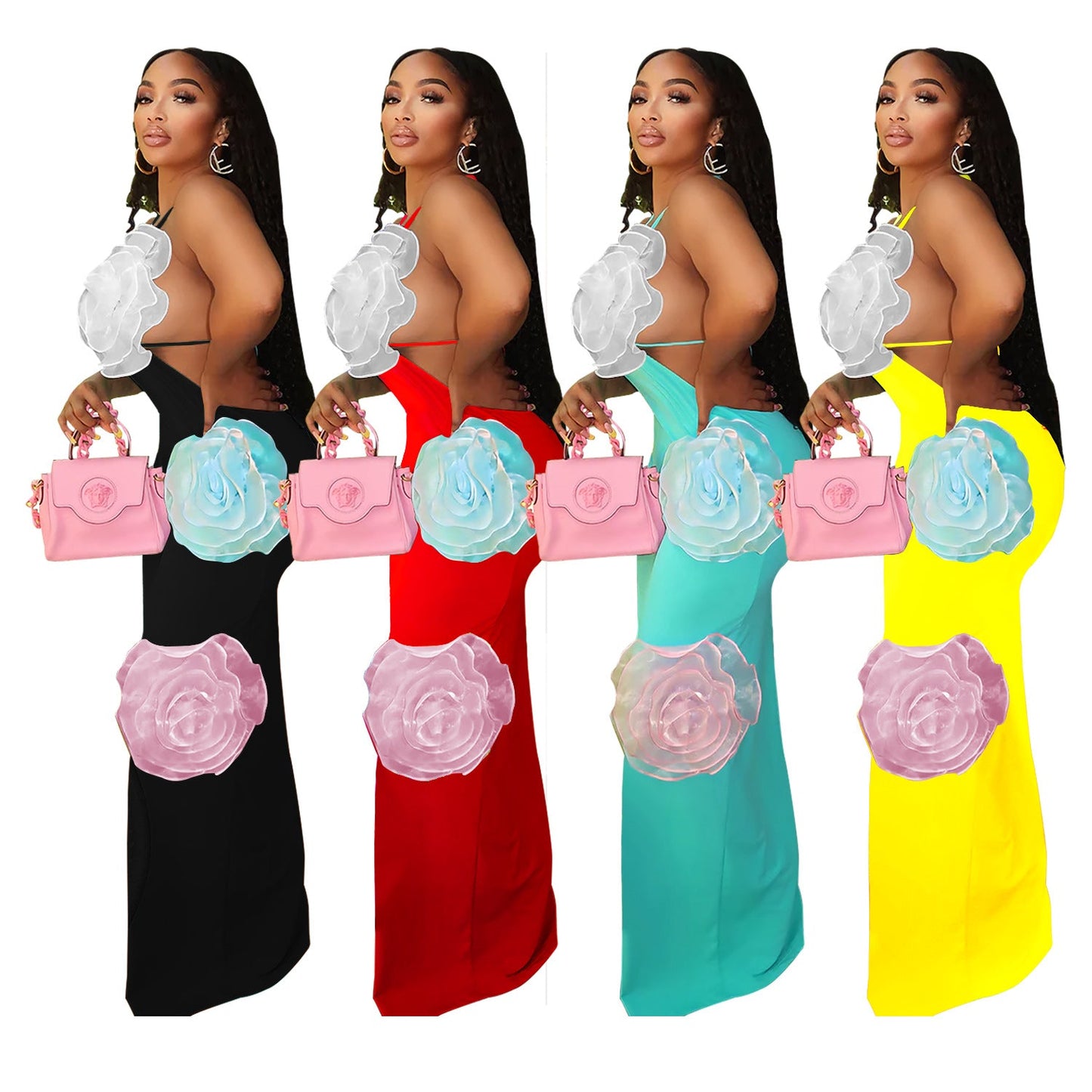 Women's Fashion Wear Solid Color Flower Dress Dresses
