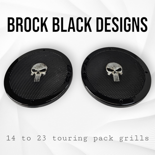A set of Punisher 14-23 Harley Davidson Touring Pack Speaker Grill Cover Guard