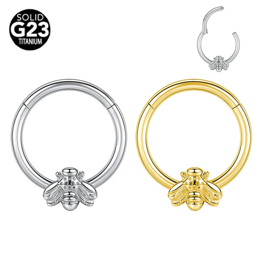 G23 Titanium Bee Septum Nose Ring Piercing Body Jewelry 16G Moon Segment Snake Clicker Helix Ear Cartilage Heart Daith Hoop