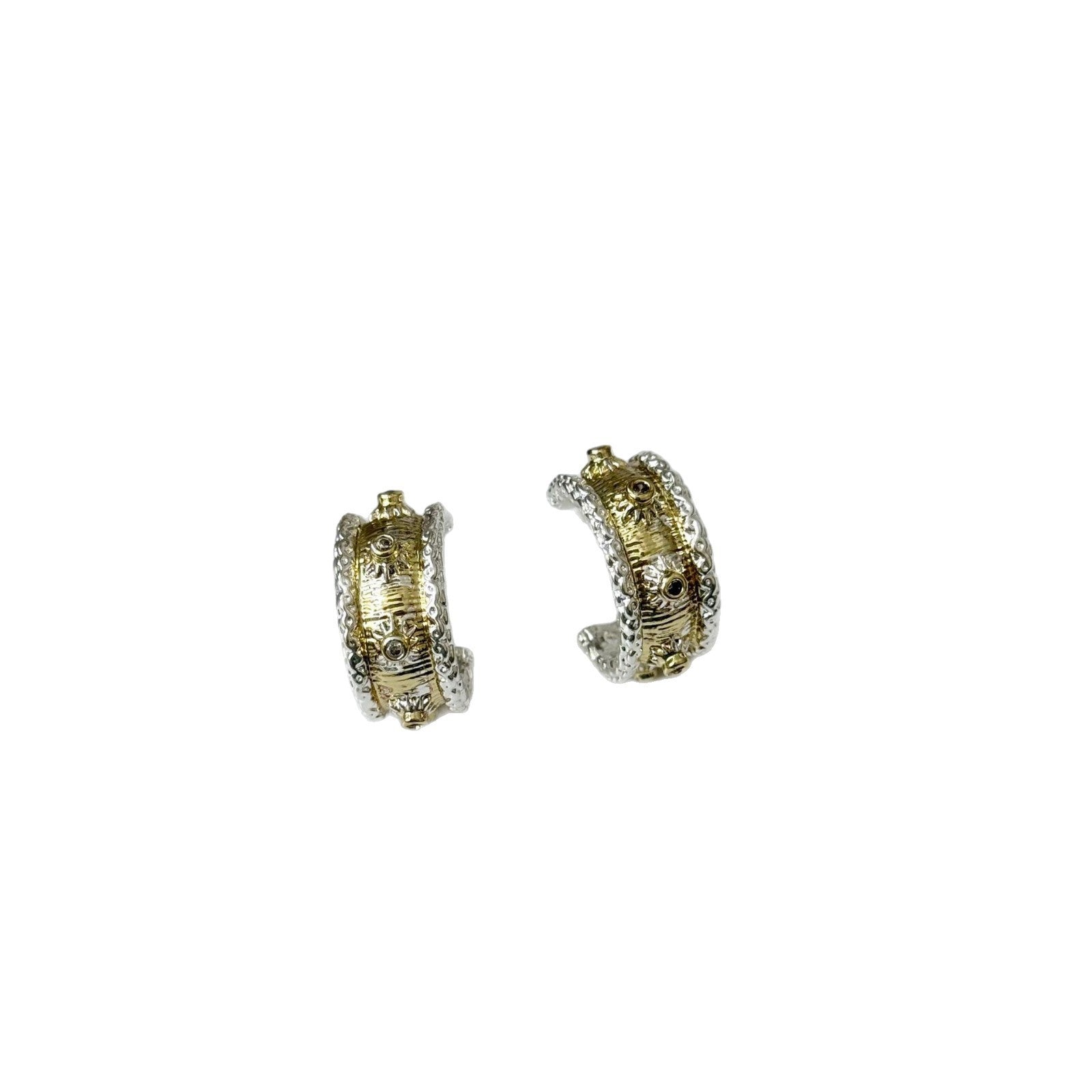 Gold And Silver Color Matching C-shaped Brushed Ring Earrings