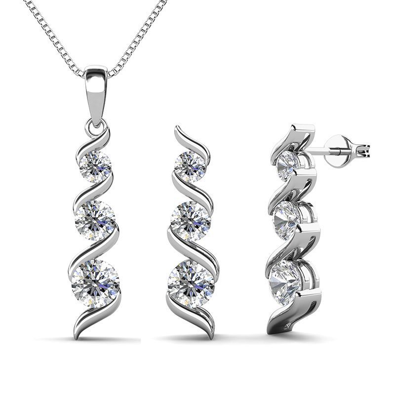 Diamond Stud All-match S925 Silver Earrings Necklace Suit