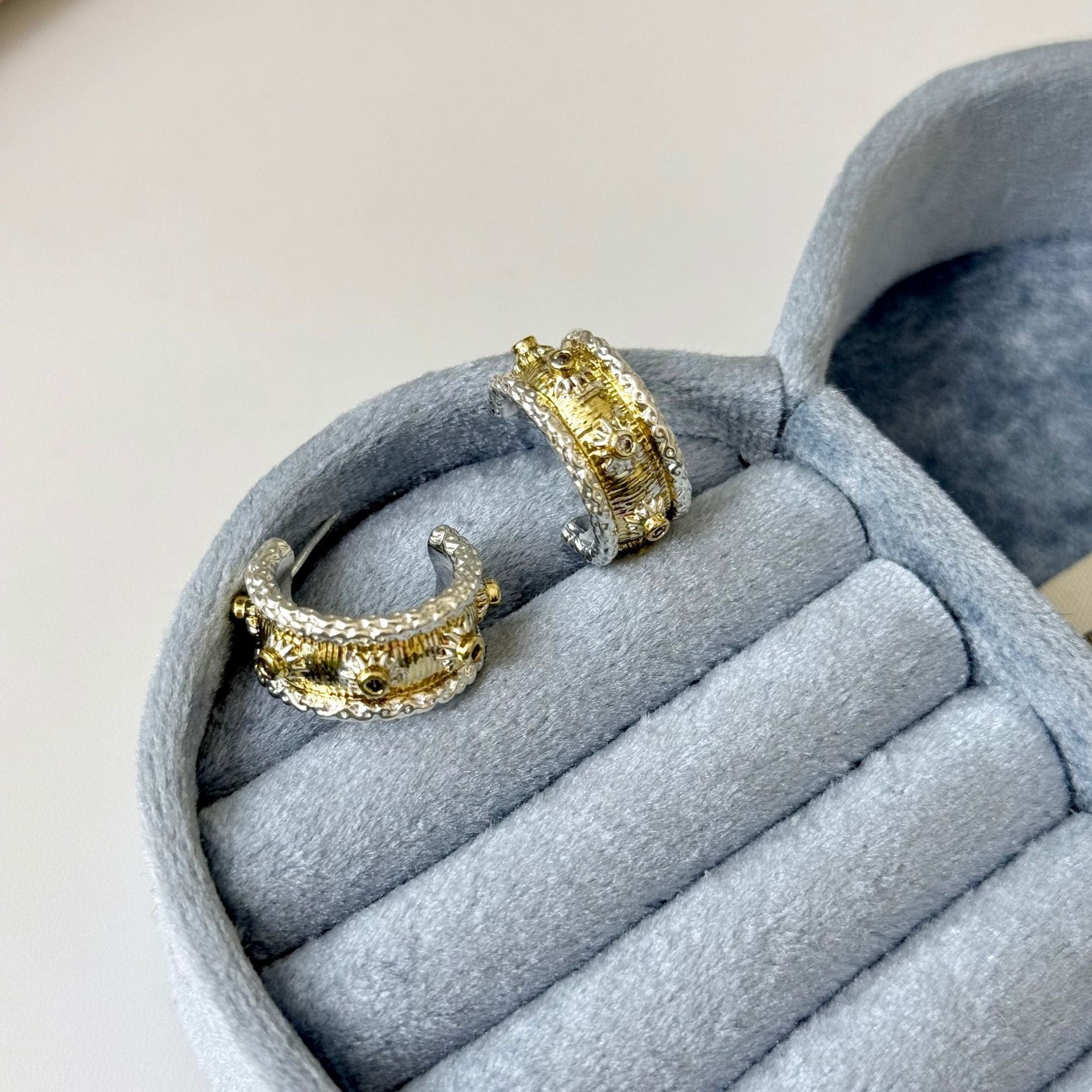 Gold And Silver Color Matching C-shaped Brushed Ring Earrings