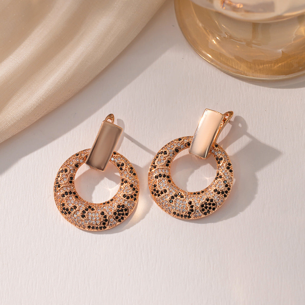 Leopard Print Copper Gold-plated Micro Inlaid Zirconium Snake Pattern Light Luxury High-grade Earrings