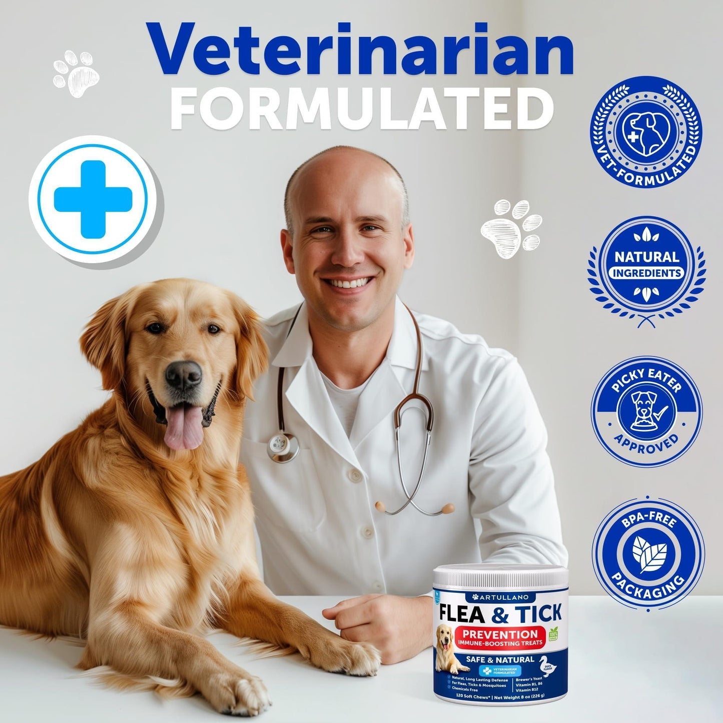 Flea and Tick Prevention for Dogs Chewables Made in USA Natural Flea and Tick Supplement for Dogs 240 Immune Support Chews (2 Pack) Vitamins B1 B6 B12 All Breeds and Ages
