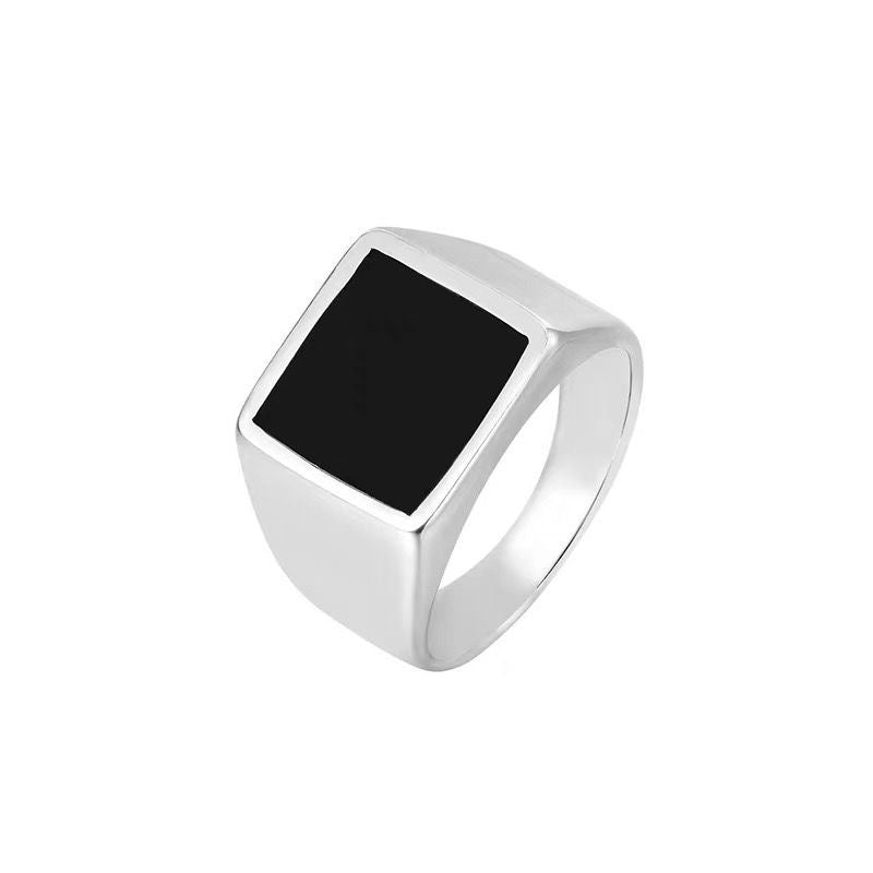Stainless Steel Glossy Black Epoxy Irregular Hexagonal Men's Ring