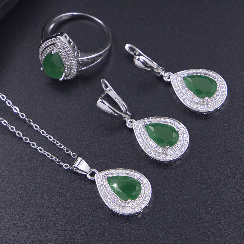Jewelry Four-piece Set Rings Pendants Earrings Drop-shaped Gem