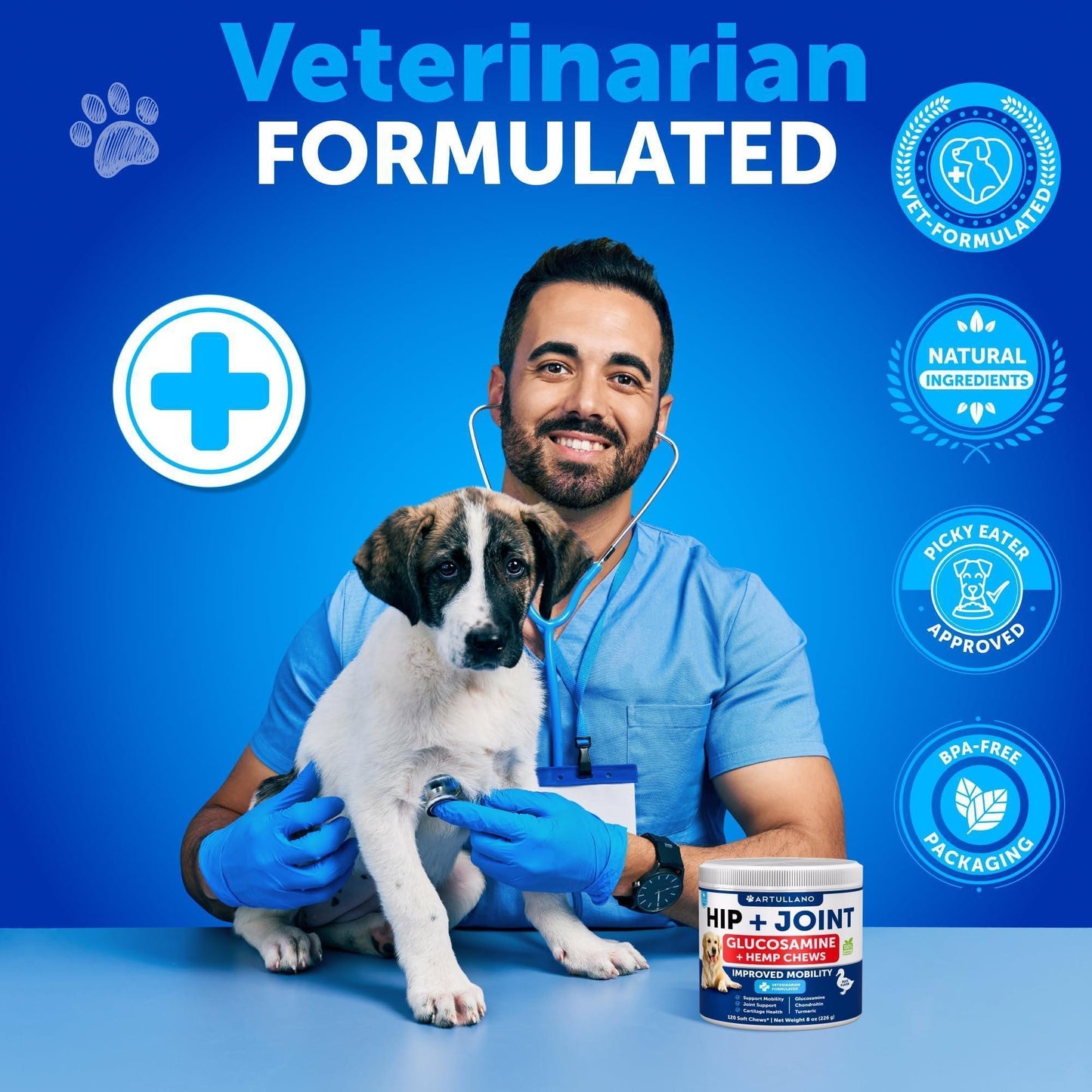 Hemp Hip and Joint Supplement for Dogs Glucosamine for Dogs Joint Pain Relief MSM Mobility Support Hemp Chews with Chondroitin Canine Cartilage Health 240 Chewable Soft Treats (2 Pack)