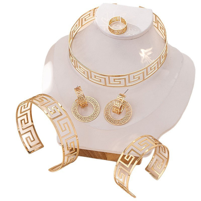 Geometric Loop Collar Earrings Ring Bracelet Women's Jewelry Fashion Suit