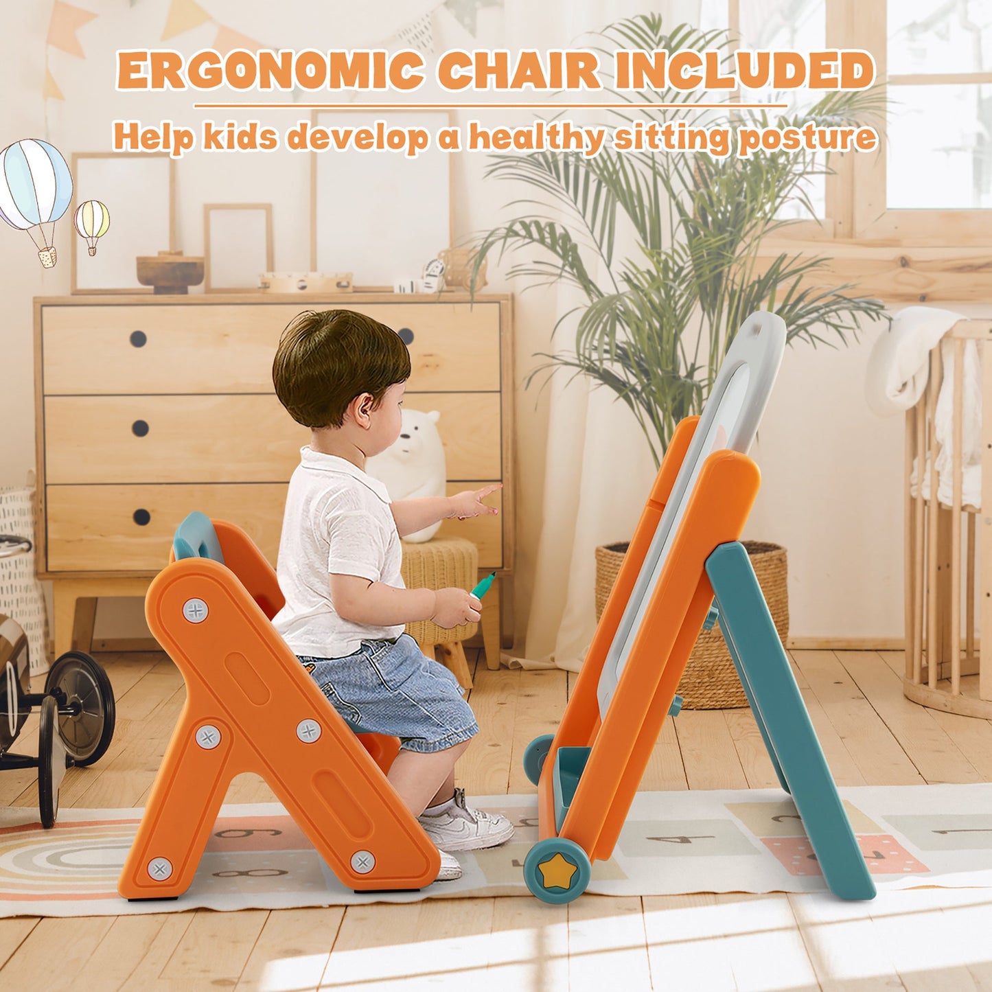 Kids Height Adjustable Art Easel Set with Chair