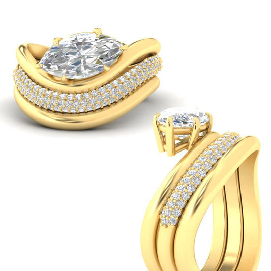 Dual Bands with Wave Solitaire Ring