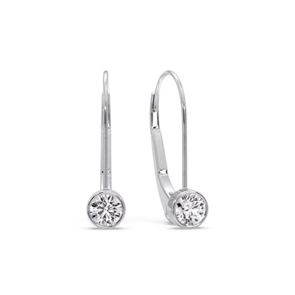 Lever Back Bezel Set Round Diamond Earrings