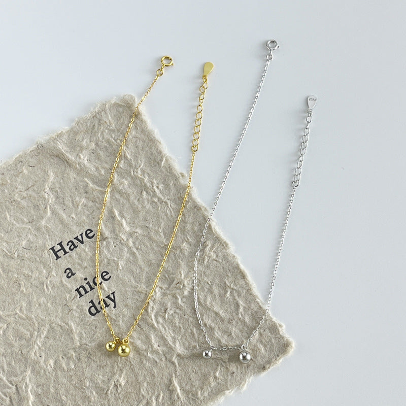 925 Sterling Silver Small Round Bead Chain Anklet Women's Simple