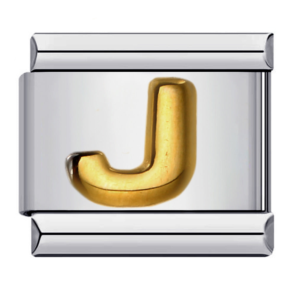 Titanium Steel Gold-plated Raised English Letters DIY Italian Module