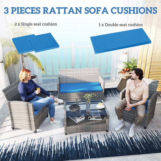 Outdoor Seat Cushion Pads For Rattan Furniture, 3 PCs Garden Furniture Cushions,  Sky Blue