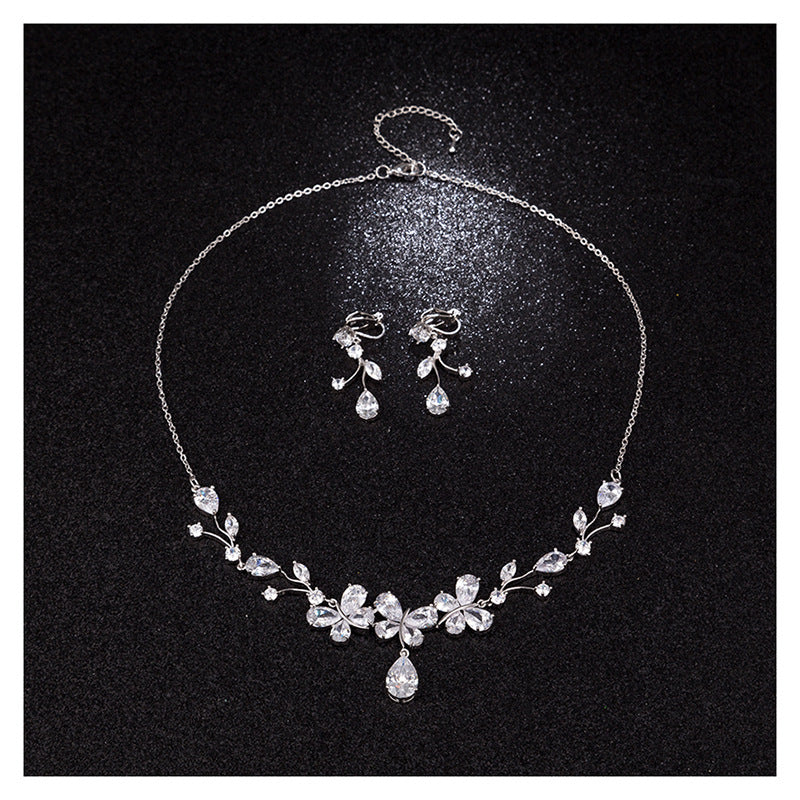 New Bridal Necklace And Earrings Suite Butterfly Zircon