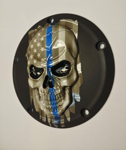 Thin blue line American Flag skull Harley Derby  Cover