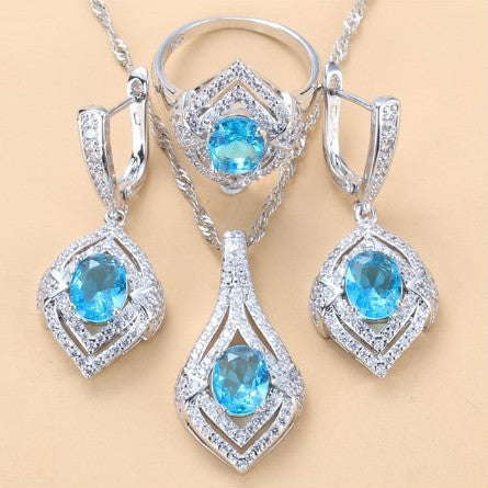 Gem-inlaid Pendant Earrings Necklace Ring Ladies Three-piece Set