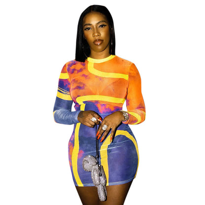 Printed High-waisted Buttock Dress For Women