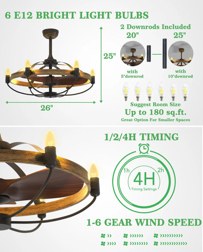 Farmhouse Caged Ceiling Fan Light Fixture