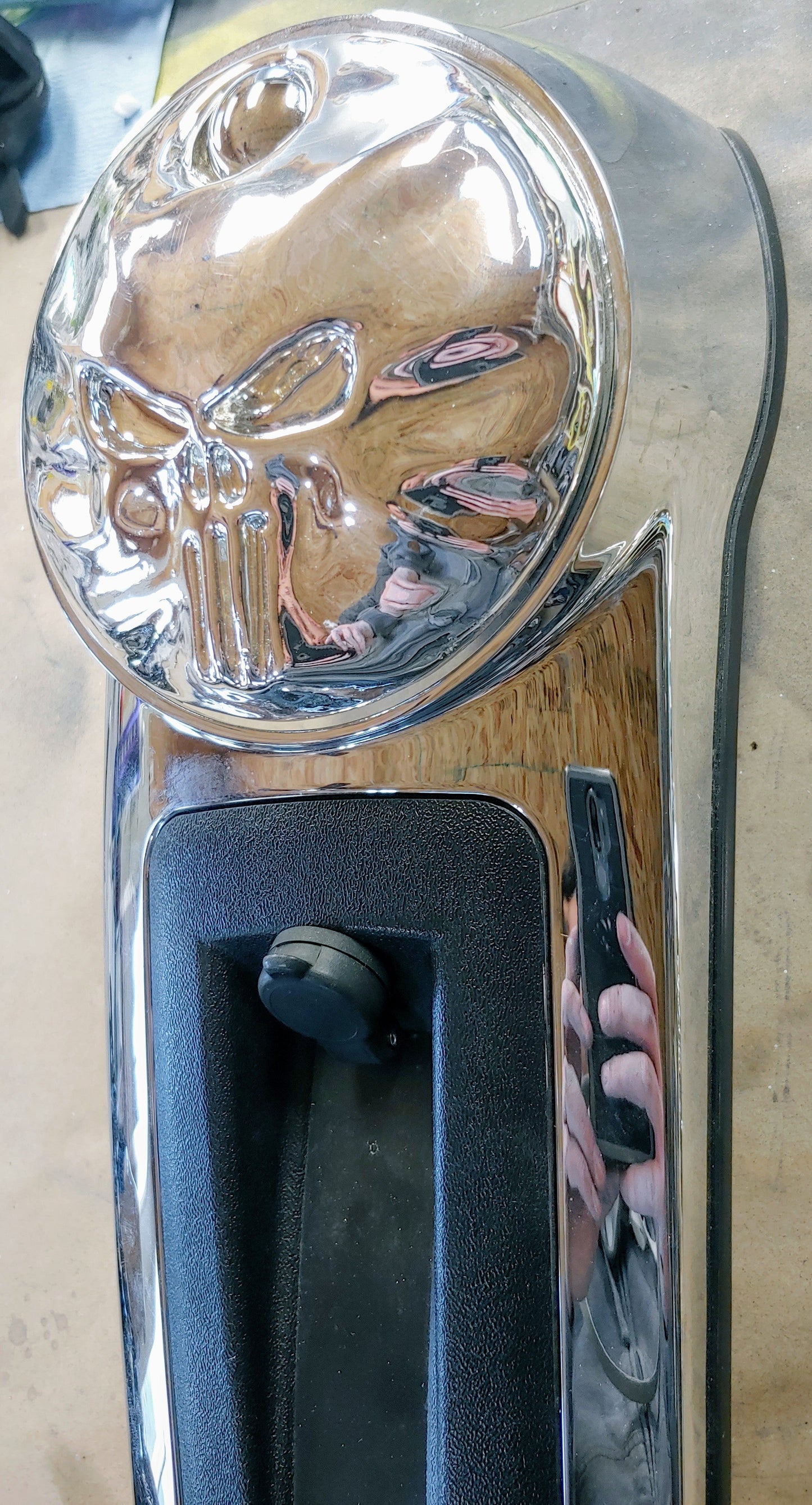 Chrome 3D Punisher Harley touring fuel door