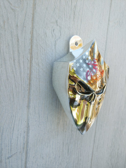Chrome Harley horn 3D Punisher with American flag USMC logo