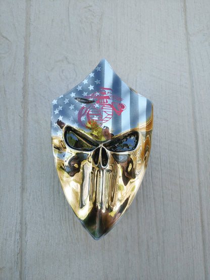 Chrome Harley horn 3D Punisher with American flag USMC logo
