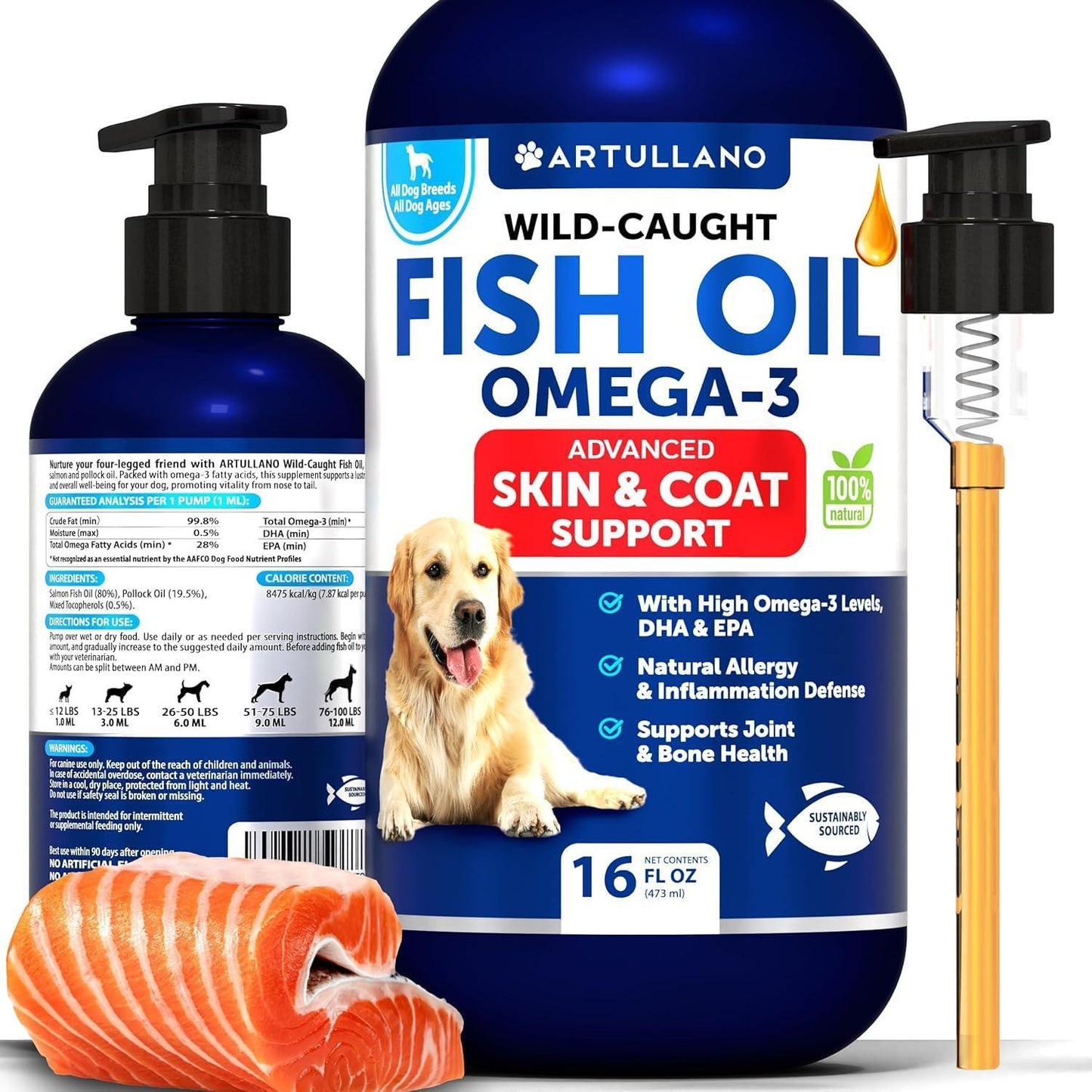 Omega 3 Fish Oil for Dogs 16 FL OZ Better Than Salmon Oil Skin and Coat Defense