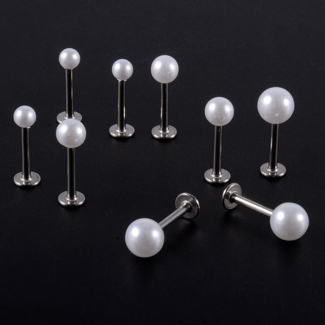 Simple Pearl White Labret Stud Earrings Human Body Piercing Accessories