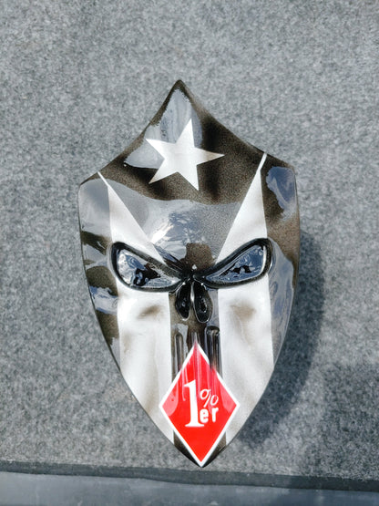 Side-mounted horn cover 3D Punisher Puerto Rico flag and 1% logo