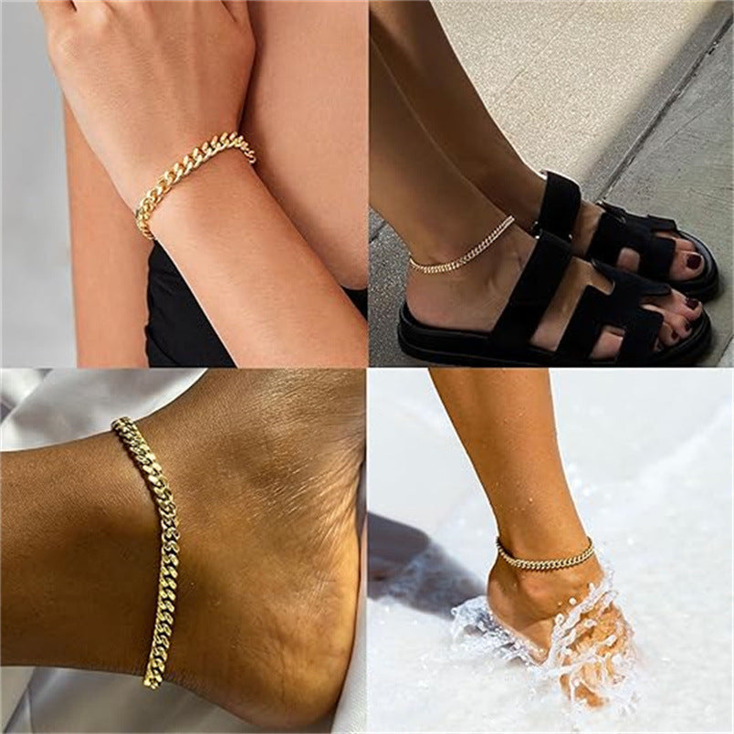 Simple Fashion Double Layer Cuban Link Chain Anklet