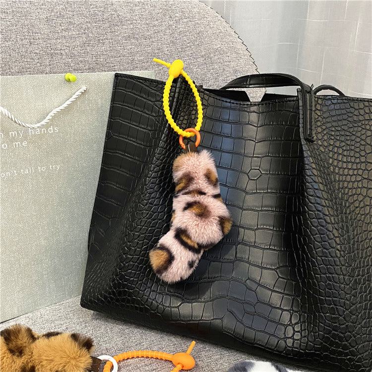 Fox Tail Furry Bag Cute Leopard Plush Pendant